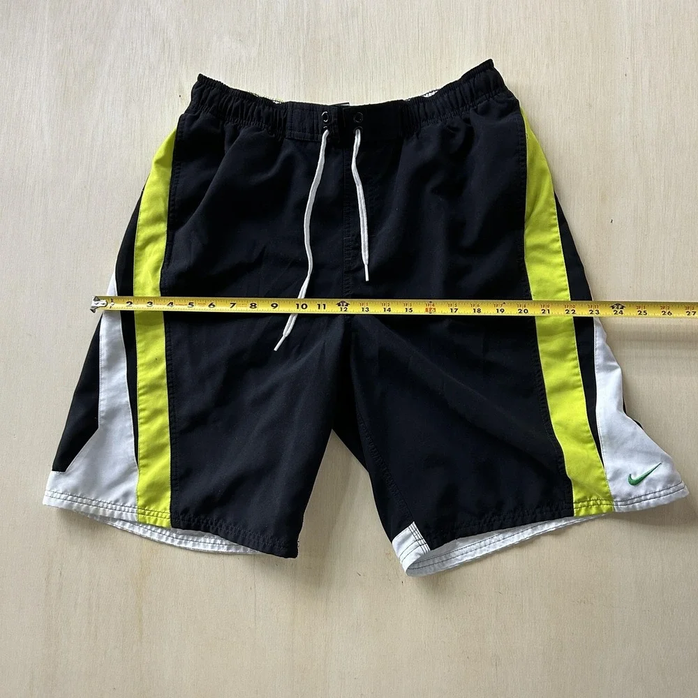 Nike Swim‎ Shorts Mens Large Black Colorblock Mesh Lined Drawstring Trunks Beach